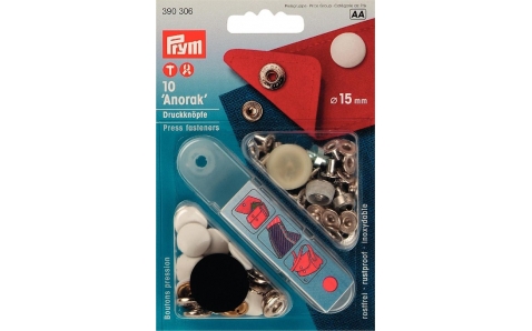 390306 Prym Кнопки "Anorak Color" белый 15мм (10шт)