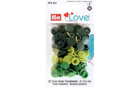 393001 Prym Love Кнопки "Color Snaps" круглые зеленые, темно-зеленые, салатовые 12,4 мм 30шт.