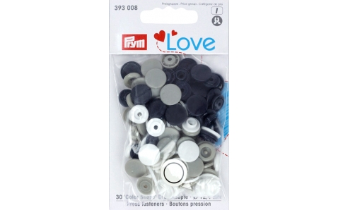 393008 Prym Love Кнопки "Color Snaps" круглые серые, белые, темно-синие 12,4 мм 30шт.