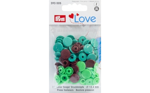 393005 Prym Love Кнопки "Color Snaps" круглые зеленые,светло-зеленые,коричневые 12,4 мм 30шт.